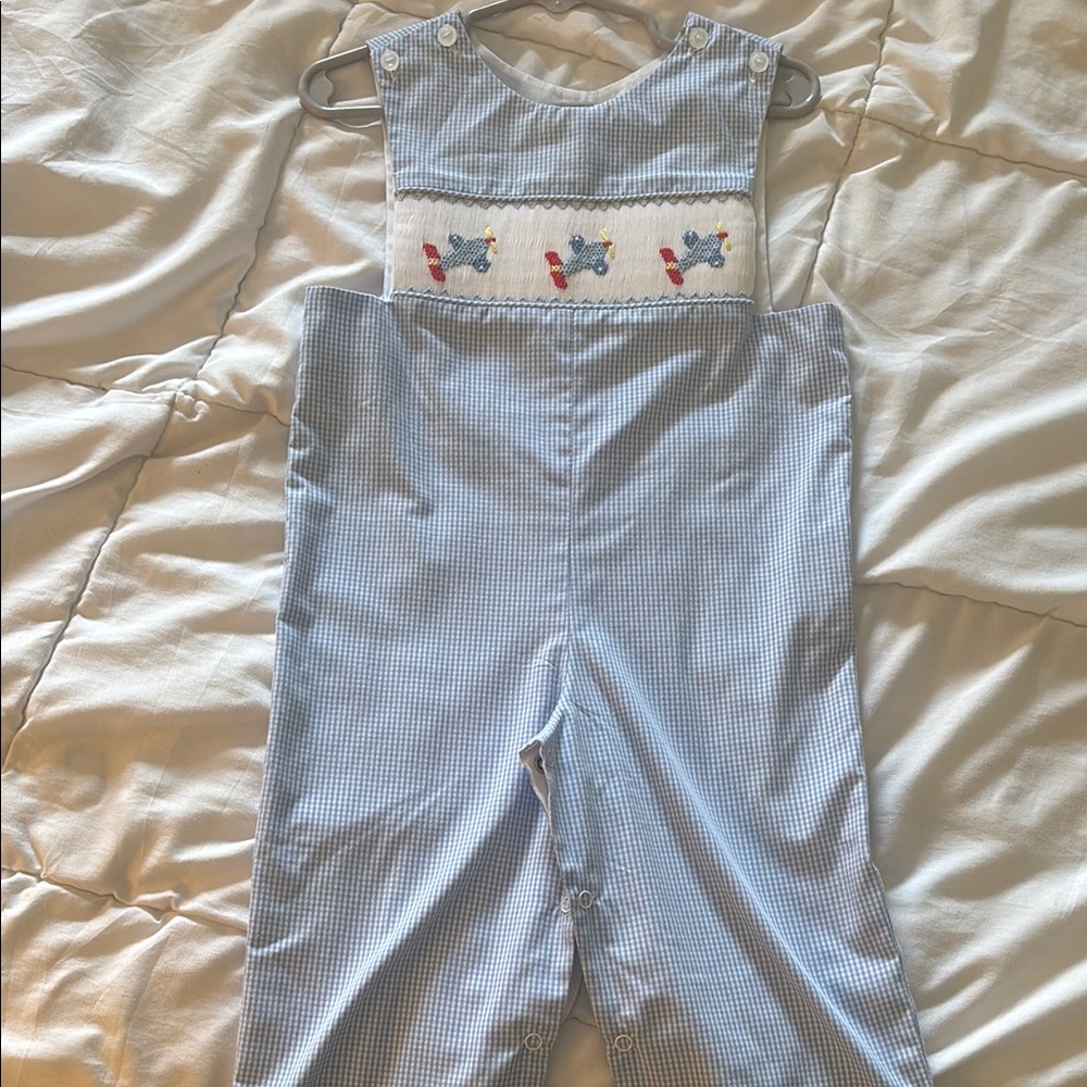 Stitchy fish Blue Checkered Kids overalls